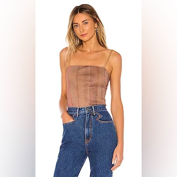Majorelle Vincent Mesh Sparkle Bodysuit S Brown Metallic Summer Fall Revolve - Picture 15 of 15